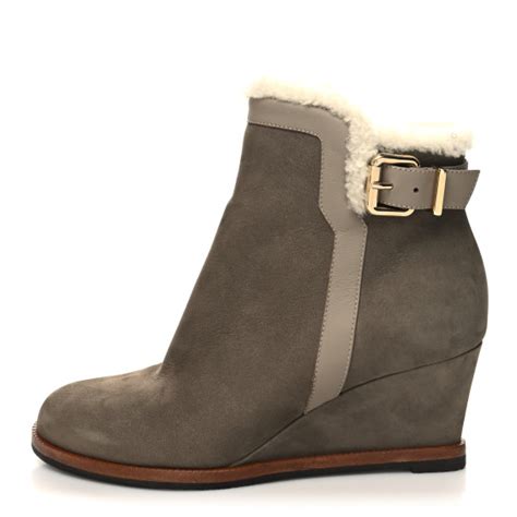 fendi suede wedge ankle boots|FENDI Suede Shearling Wedge Ankle Boots 37 Mastic Tortora .